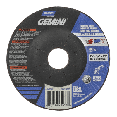 Norton Gemini Depressed Center Wheel - Type 27 Grinding