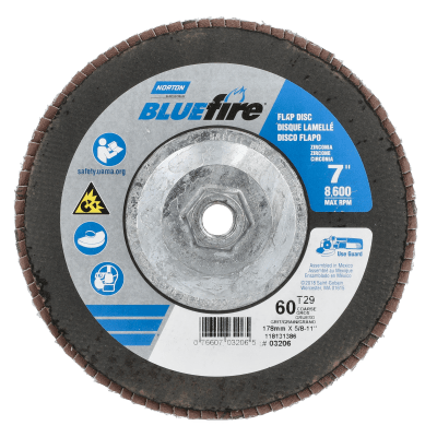 Norton BlueFire Zirconia Alumina Flap Disc - Type 29 - 7 x 5/8-11