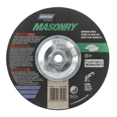 Norton Masonry Depressed Center Wheel - Type 27 - 7 x1 4 x 5 8 -11 - T27 - for Cutting / Grinding