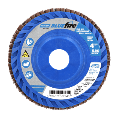 Norton BlueFire R860 Zirconia Alumina Flap Disc - Type 27 Quick-Trim Plastic Back