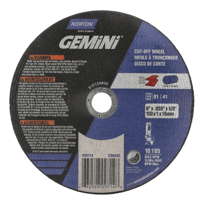 Norton Gemini Small Diameter Cut-off Wheel - Type 01 - 6 x.035 x5/8