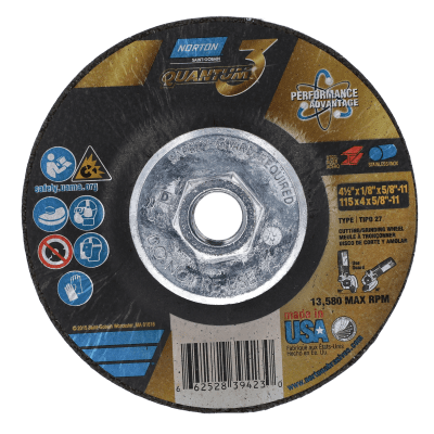 Norton Quantum3 Depressed Center Wheel - Type 27 for All-Purpose Grinding and Cutting