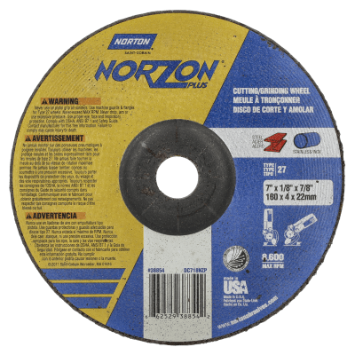 Norton NorZon Plus Depressed Center Wheels - Type 27 Cutting / Notching / Light Grinding