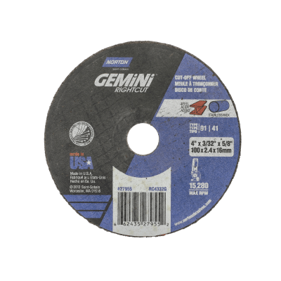 Norton Gemini RightCut Small Diameter Cut-off Wheel - Type 01/41 -4x3-32x5-8