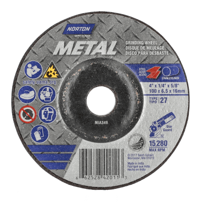 Norton Metal Depressed Center Wheel - 4 X1/4 X 5/8 - Type 27 for Grinding