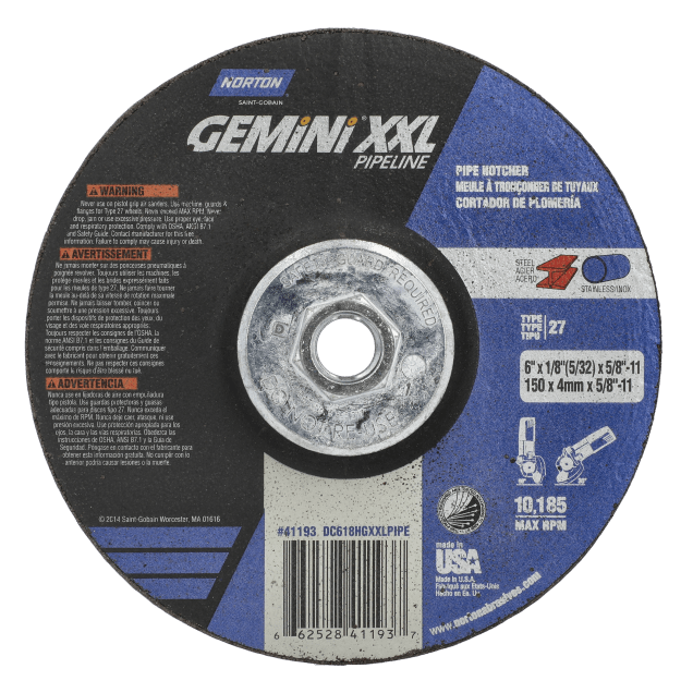 Norton Gemini XXL PipeLine Depressed Center Wheel - Type 27