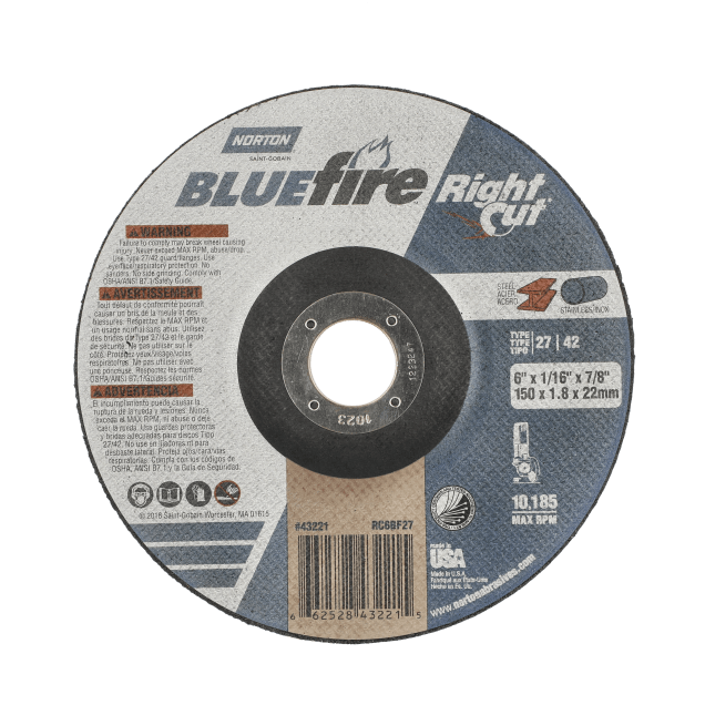 Norton BlueFire RightCut Depressed Center Wheel - Type 27/42