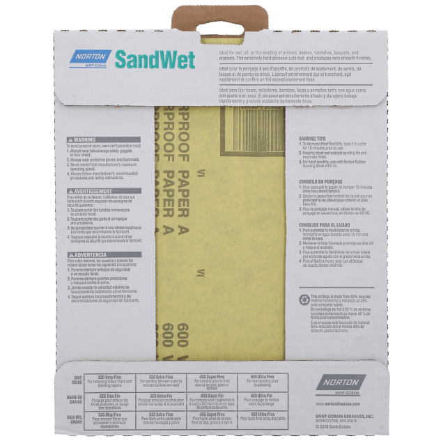 Norton SandWet T280 Aluminum Oxide Sheets - 9x11 Job Pack - 600 Grit - Packaged
