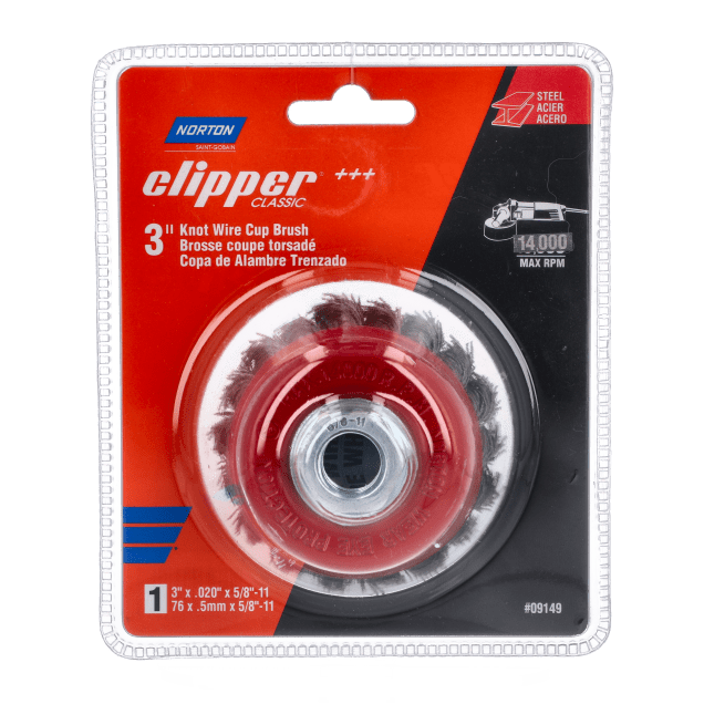 Norton Clipper Classic Knot Wire Cup Brush - Steel - Packaged