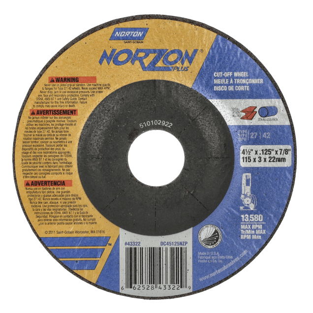 Norton NorZon Plus RightCut Depressed Center Wheels - Type 27/42