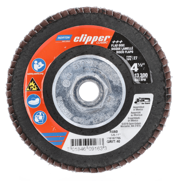 Norton Clipper Classic Zirconia Alumina Flat Flap Disc - Type 27 P40 Grit - Fiberglass Back