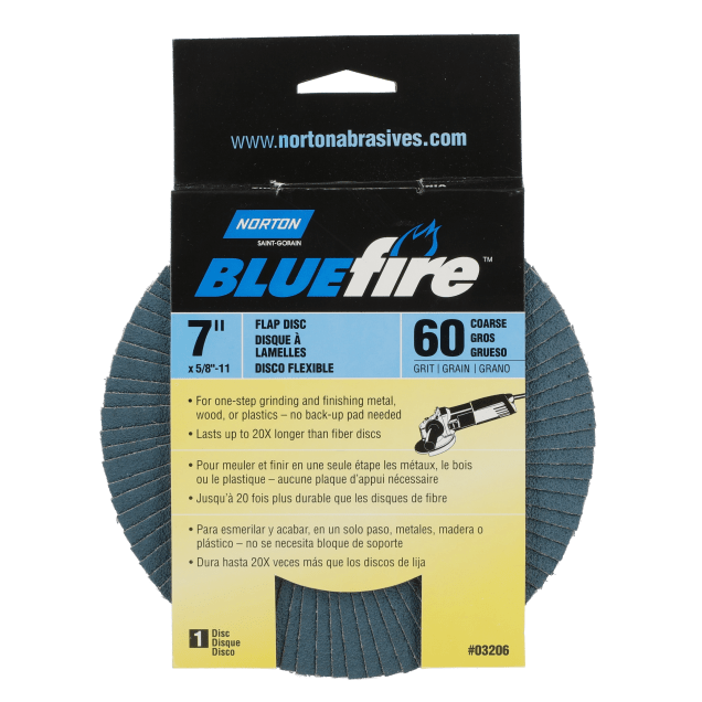 Norton BlueFire  Zirconia Alumina Flap Disc - Type 29 Conical Fiberglass Back - 7 x 5/8-11