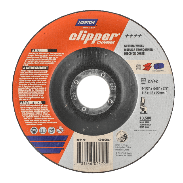 Norton Clipper Charger Depressed Center Wheel - Type 27 for Right Angle Cutting-off
