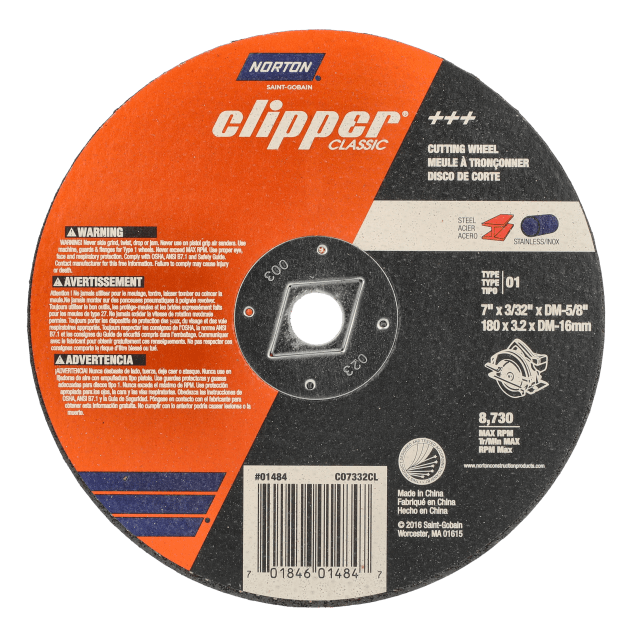 Norton Clipper Classic Circular Saw Wheel - Type 01 Cut-off for Metal / Stainless - 7 x3- 32 x DM-5- 8