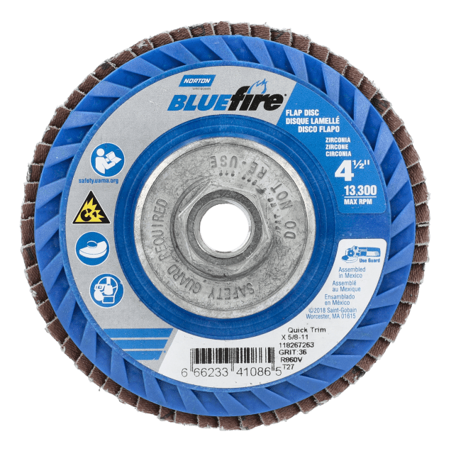Norton BlueFire  Zirconia Alumina Flap Disc - Type 27 Quick-Trim Plastic Back > Flap Discs
