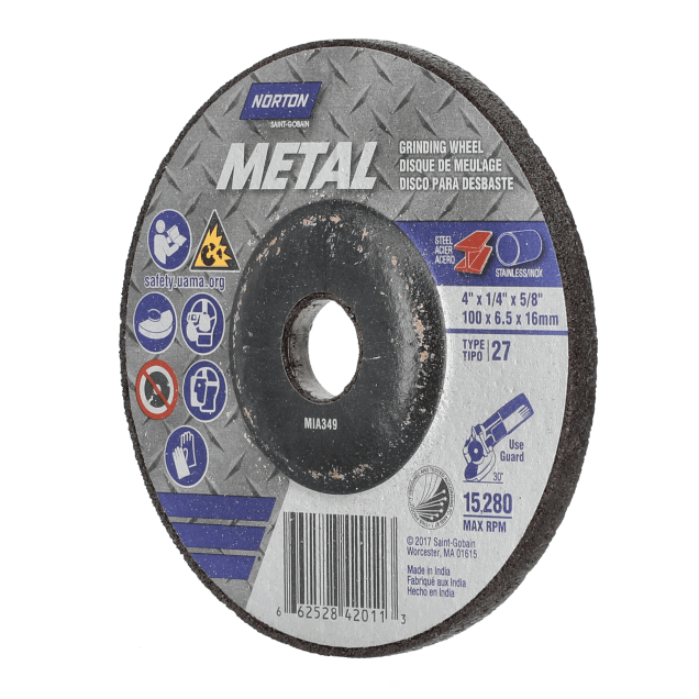 Norton Metal Depressed Center Wheel - 4 X1/4 X 5/8 - Type 27 for Grinding