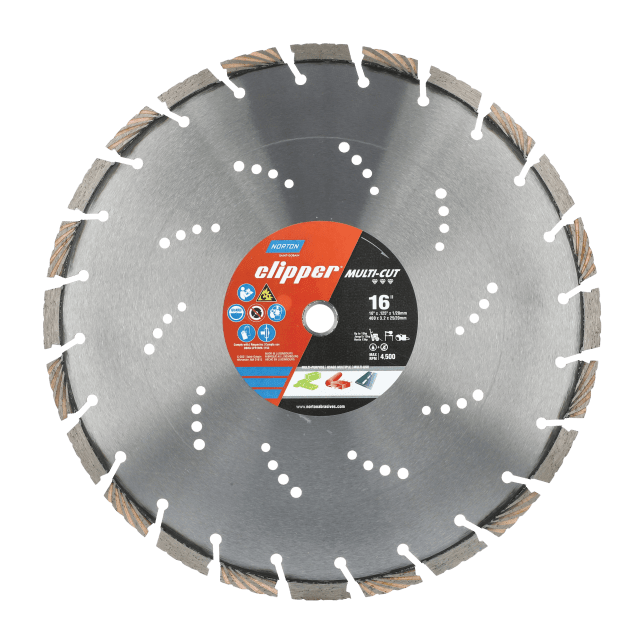 Norton Clipper Multi-Cut Diamond Blade - 16" - for flat saws, tiles saws, and high-speed saws