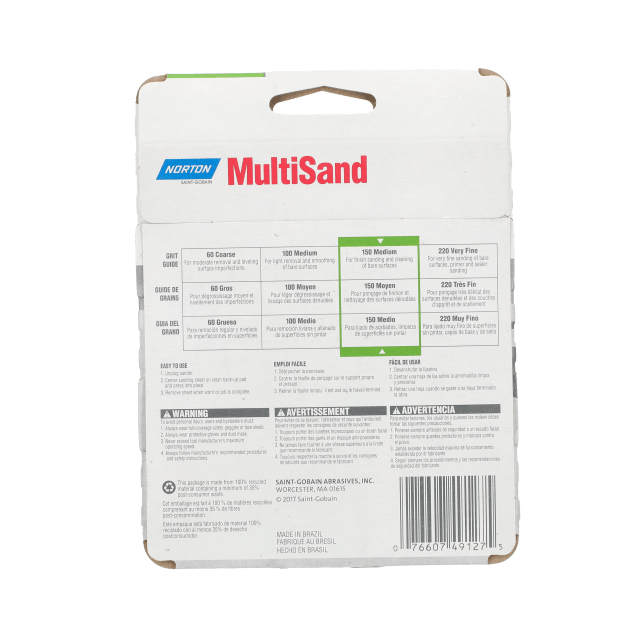 Norton MultiSand Stick & Sand Adhesive Back Palm Sander Sheet - 4_1-2x4_1-2  - P150 - Handy Pack
