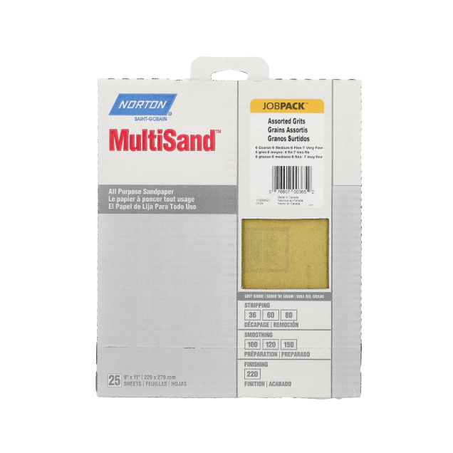Norton MultiSand  Sandpaper Sheets - Assorted Grits - 9 x 11 -  Job Pack
