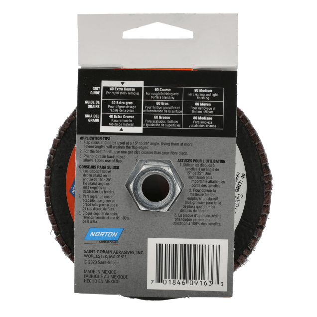 Norton Clipper Classic Fiberglass Flat Flap Disc T27 P40 Grit R860 Zirconia Alumina Packaged