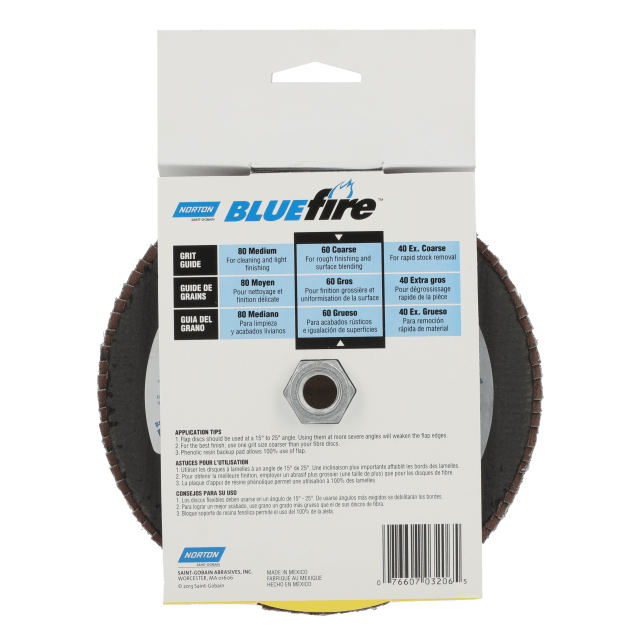 Norton BlueFire  Zirconia Alumina Flap Disc - Type 29 Conical Fiberglass Back - 7 x 5/8-11