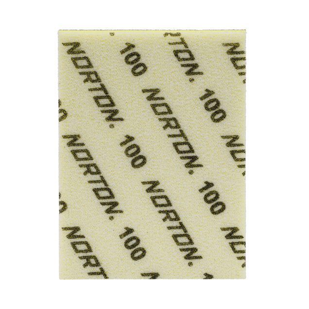 Norton Hook & Loop Abrasive Sponge - Fine - 100 Grit - 3" x 4" x 5mm - Yellow