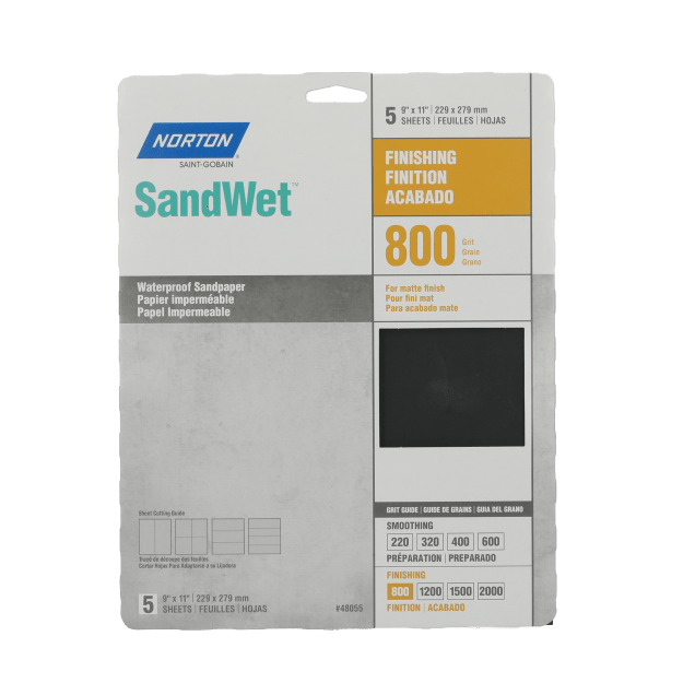 Norton SandWet Waterproof Sandpaper Sheets - 9 x 11 - P800 - Packaged