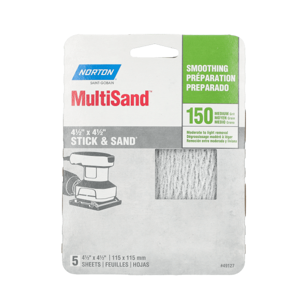 Norton MultiSand Stick & Sand Adhesive Back Palm Sander Sheet - 4_1-2x4_1-2  - P150 - Handy Pack