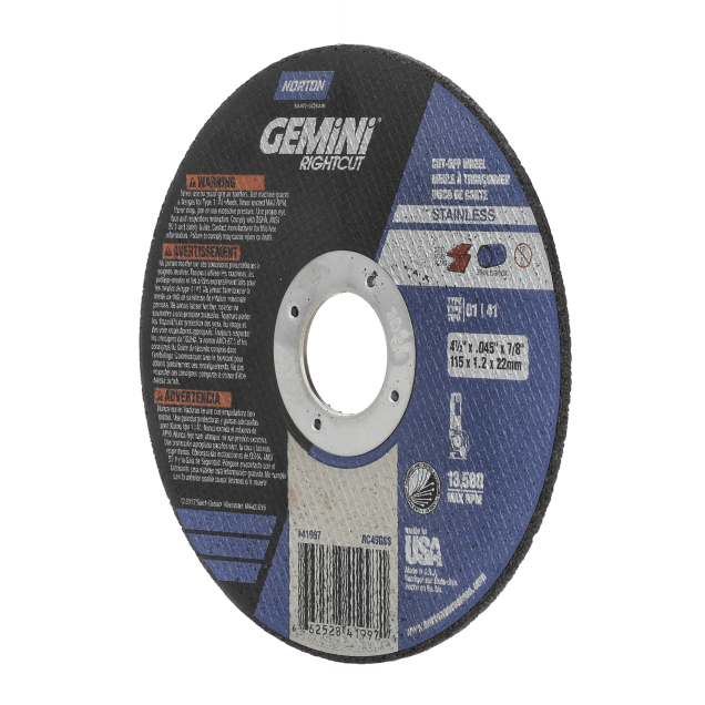 Norton Gemini RightCut Small Diameter Cut-off Wheel - Type 01/41 for Stainless