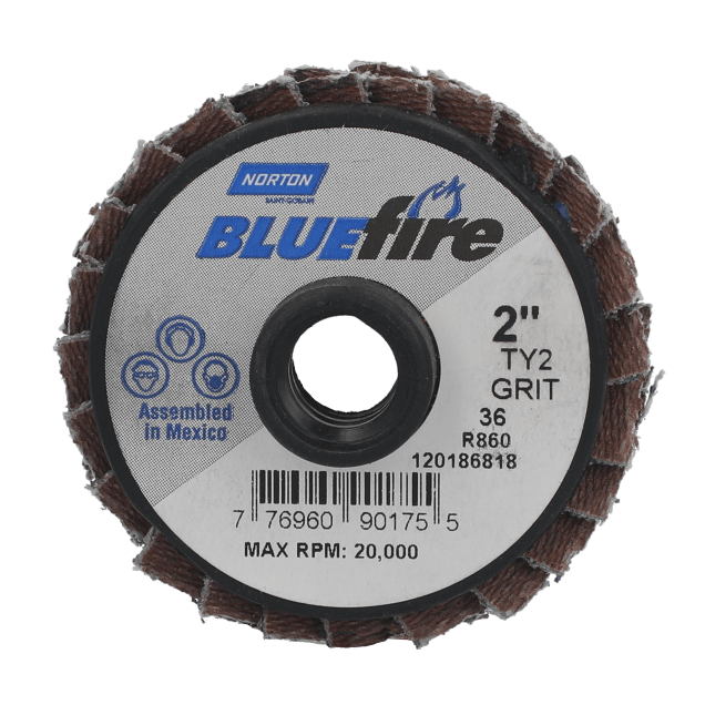Norton BlueFire Zirconia Alumina Mini Flap Discs - TS Attachment (Type II)  - 2" - P36