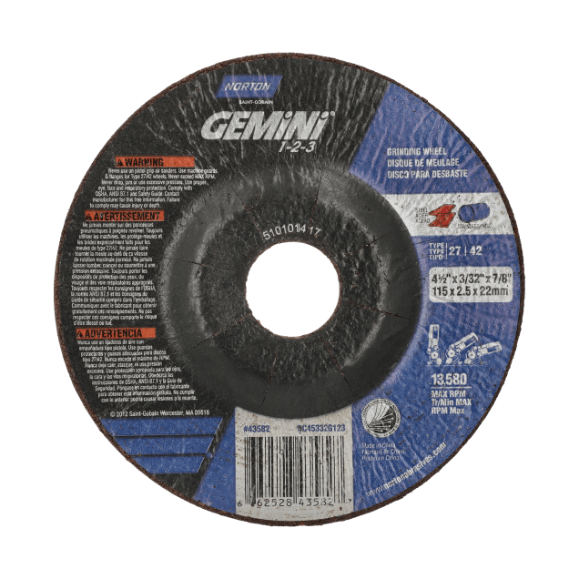 Norton Gemini RightCut Depressed Center Wheel - Type 27 - 4.5x3-32x7-8