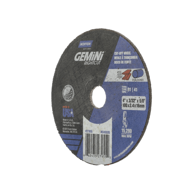 Norton Gemini RightCut Small Diameter Cut-off Wheel - Type 01/41 -4x3-32x5-8