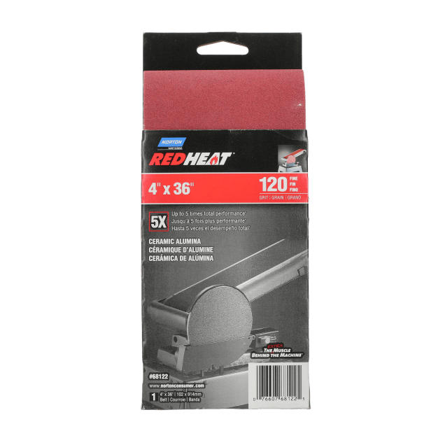 Norton Red Heat Sanding Belt 4 x 36" - Packaged
