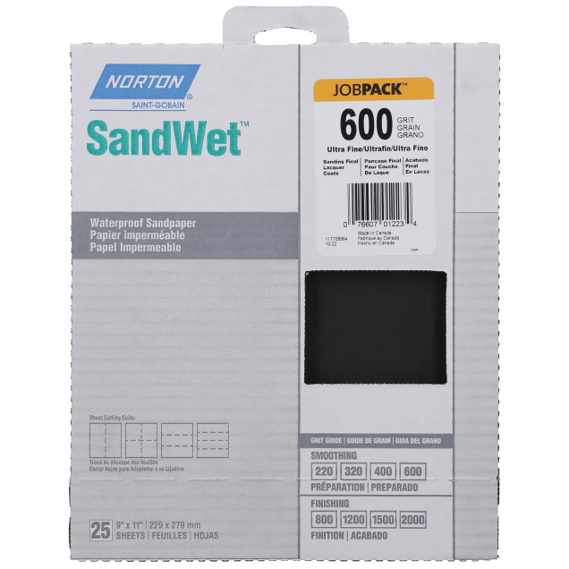 Norton SandWet T280 Aluminum Oxide Sheets - 9x11 Job Pack - 600 Grit - Packaged