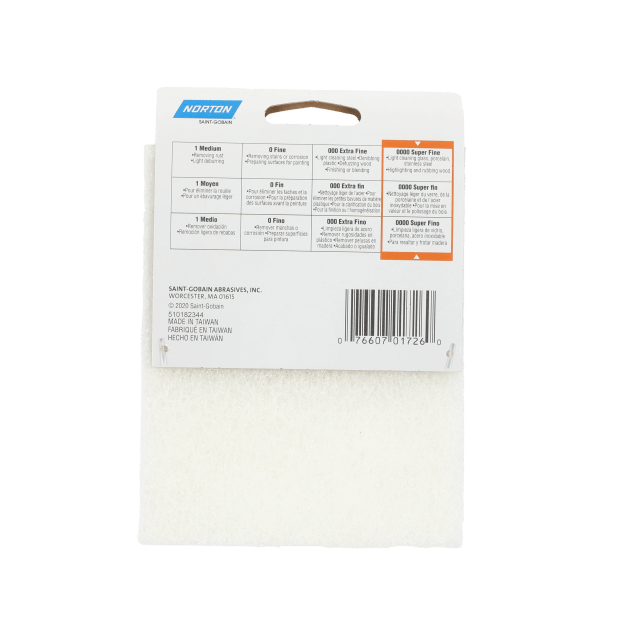 Norton Synthetic Steel Wool Pads - 4 3/8 x 5 1/2 - White Super Fine