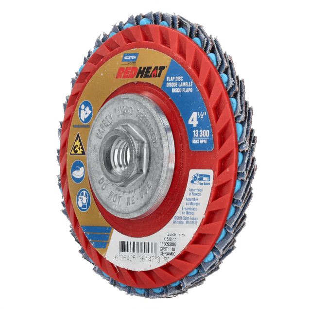 Norton Red Heat R961 Ceramic Alumina/Zirconia Alumina Flap Disc - Type 27 Flat Quick-Trim Plastic Back