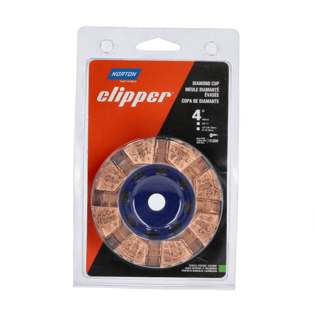 Norton Clipper Charger iHD General Purpose Dry Single Row Diamond Cup Wheel - 4" x 5-8" -11" - Packaged