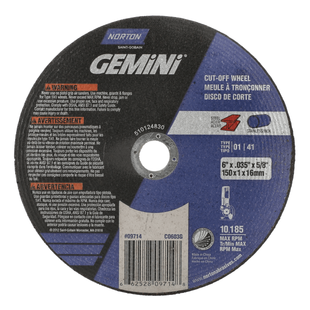 Norton Gemini Small Diameter Cut-off Wheel - Type 01 - 6 x.035 x5/8