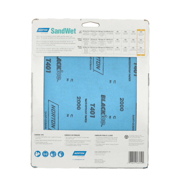 Norton SandWet Waterproof Sandpaper Sheets - 9 x 11 - P 2000 - Packaged