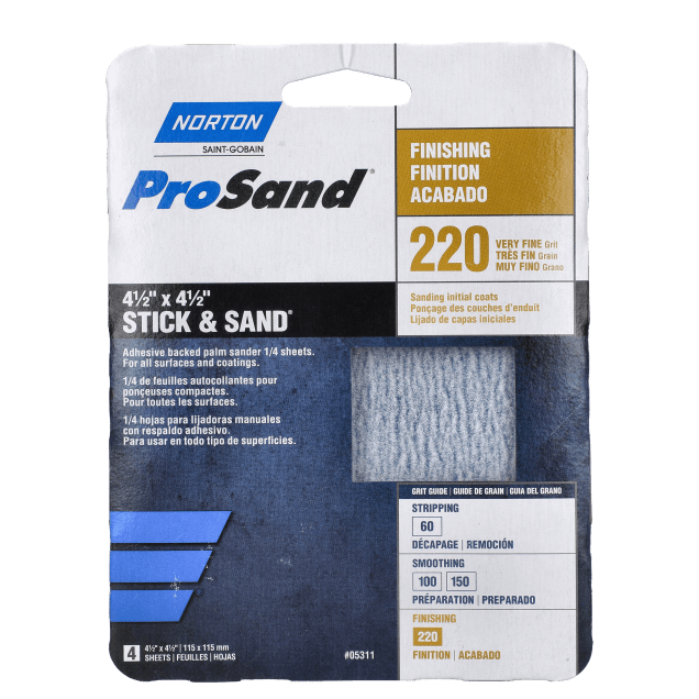 Norton ProSand A259 Aluminum Oxide Sheets - Cut Sheet Handy Pack - Stick & Sand - P220 Grit - Packaged
