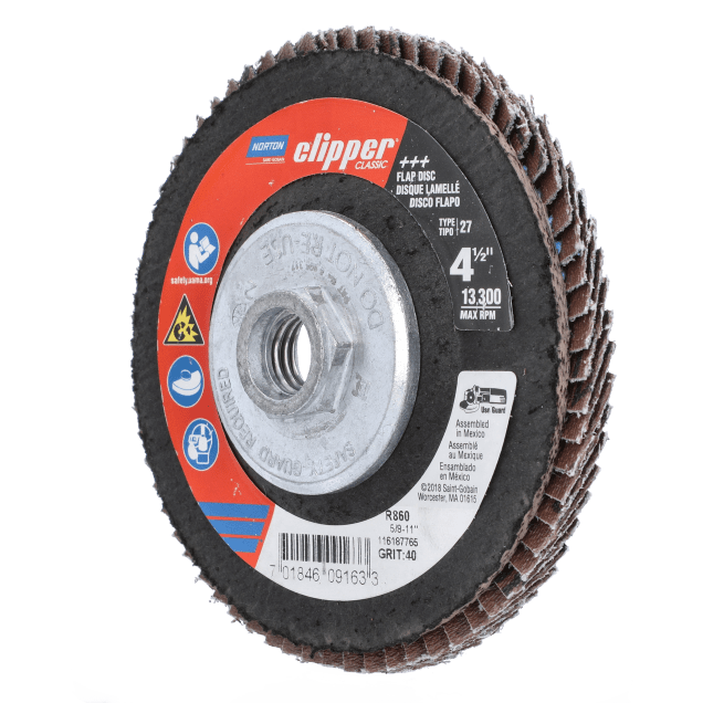 Norton Clipper Classic Zirconia Alumina Flat Flap Disc - Type 27 P40 Grit - Fiberglass Back