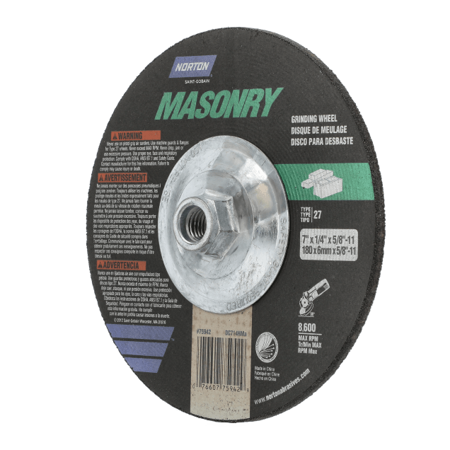 Norton Masonry Depressed Center Wheel - Type 27 - 7 x1 4 x 5 8 -11 - T27 - for Cutting / Grinding