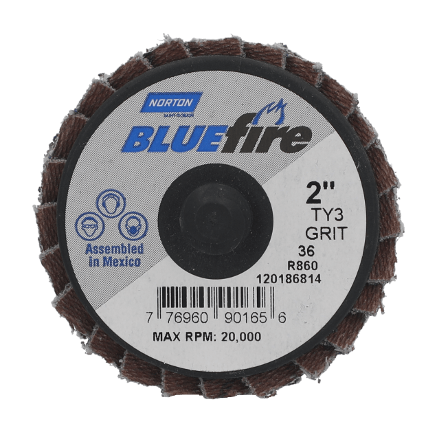 Norton BlueFire Zirconia Alumina Mini Flap Discs - TR Attachment (Type 3) - 2" - 36 Grit