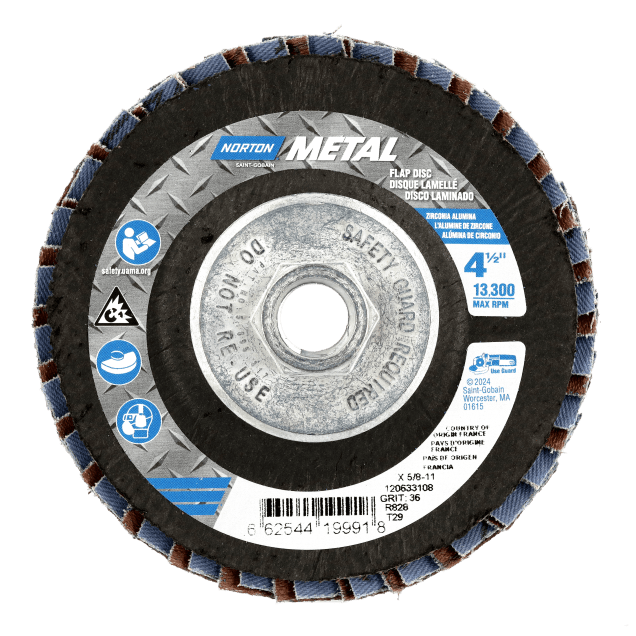 Norton Metal R828 Zirconia Alumina Flap Disc - Type 29 Conical Fiberglass Back