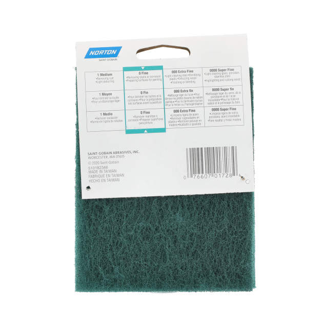 Norton Synthetic Steel Wool Pads - Green Fine - 4 3/8 x 5 1/2  - Packaged