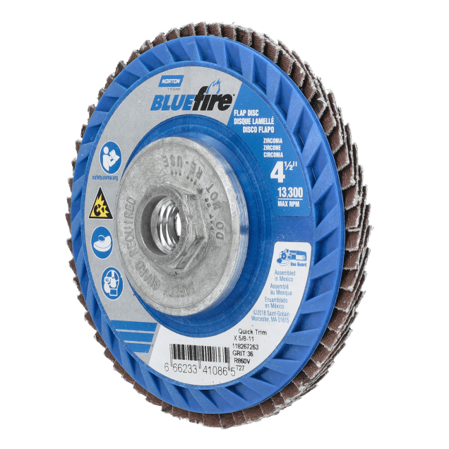 Norton BlueFire  Zirconia Alumina Flap Disc - Type 27 Quick-Trim Plastic Back > Flap Discs
