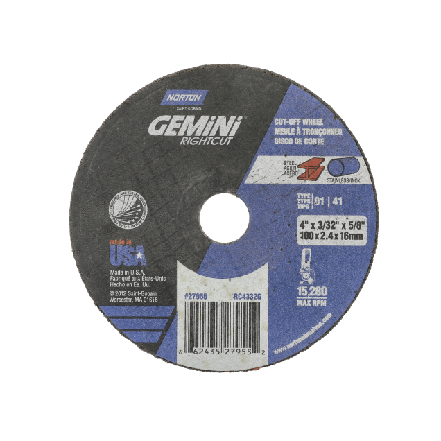 Norton Gemini RightCut Small Diameter Cut-off Wheel - Type 01/41 -4x3-32x5-8
