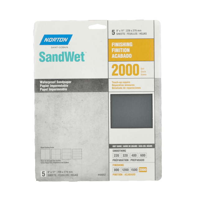 Norton SandWet Waterproof Sandpaper Sheets - 9 x 11 - P 2000 - Packaged