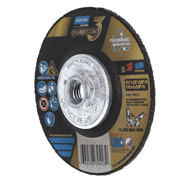 Norton Quantum3 Depressed Center Wheel - Type 27 for All-Purpose Grinding and Cutting