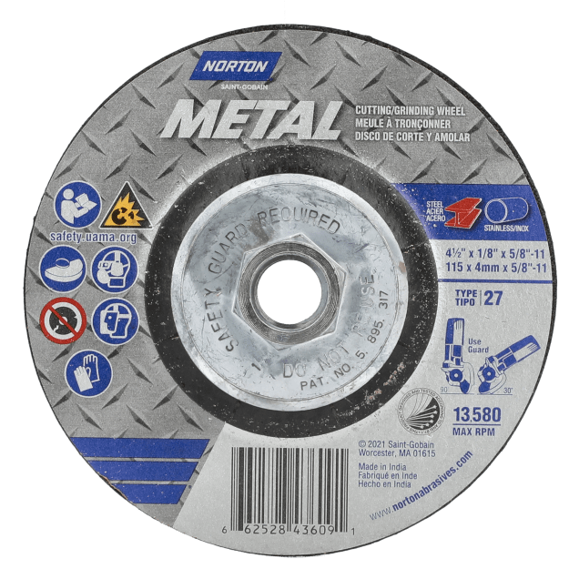Norton Metal Aluminum Oxide Depressed Center Wheel - Type 27/42
